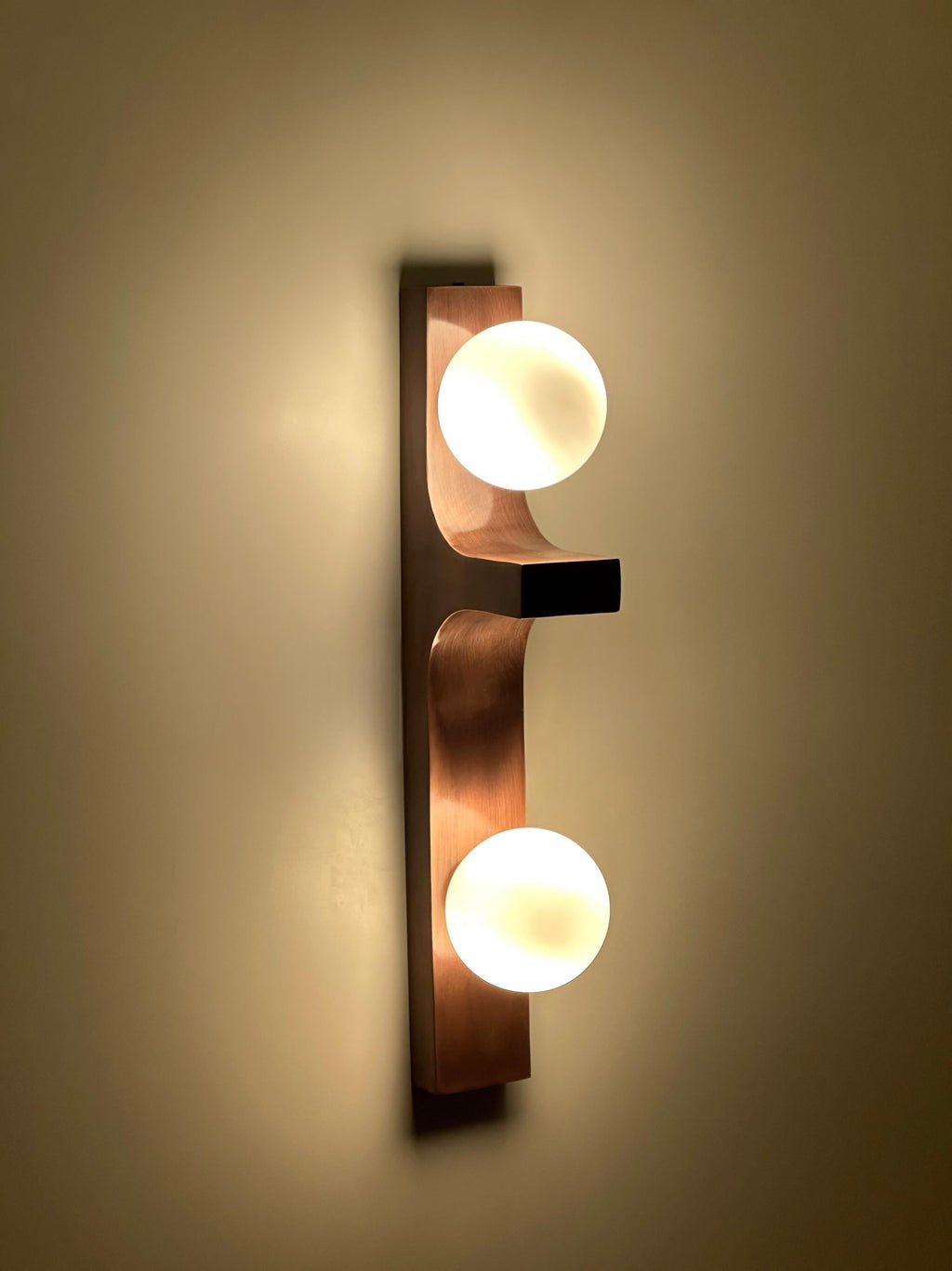 Macrom Brass Wall Sconce, Modern Designer Interior Wall Light with Double Glass Globes