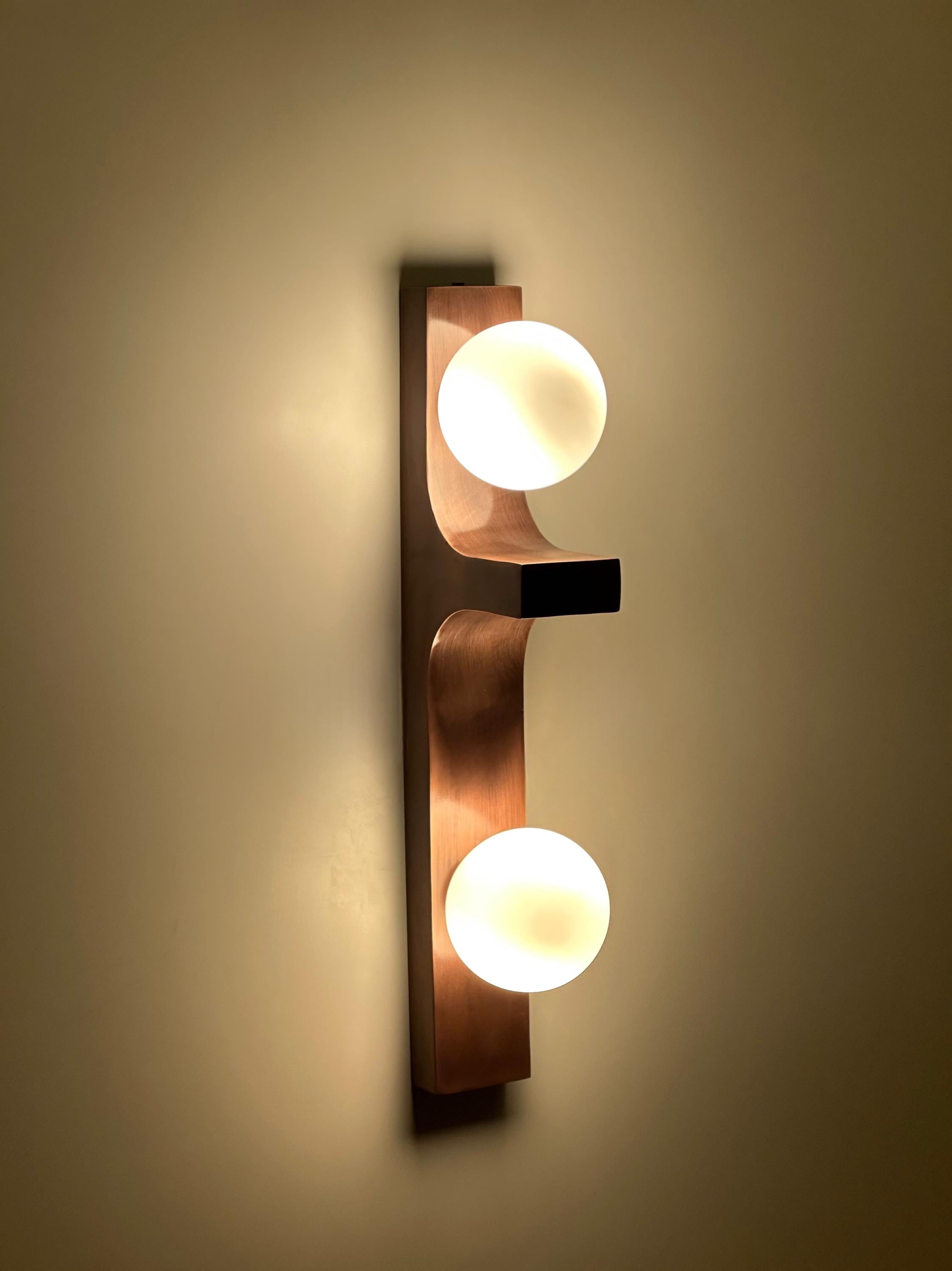 Macrom Brass Wall Sconce, Modern Designer Interior Wall Light with Double Glass Globes