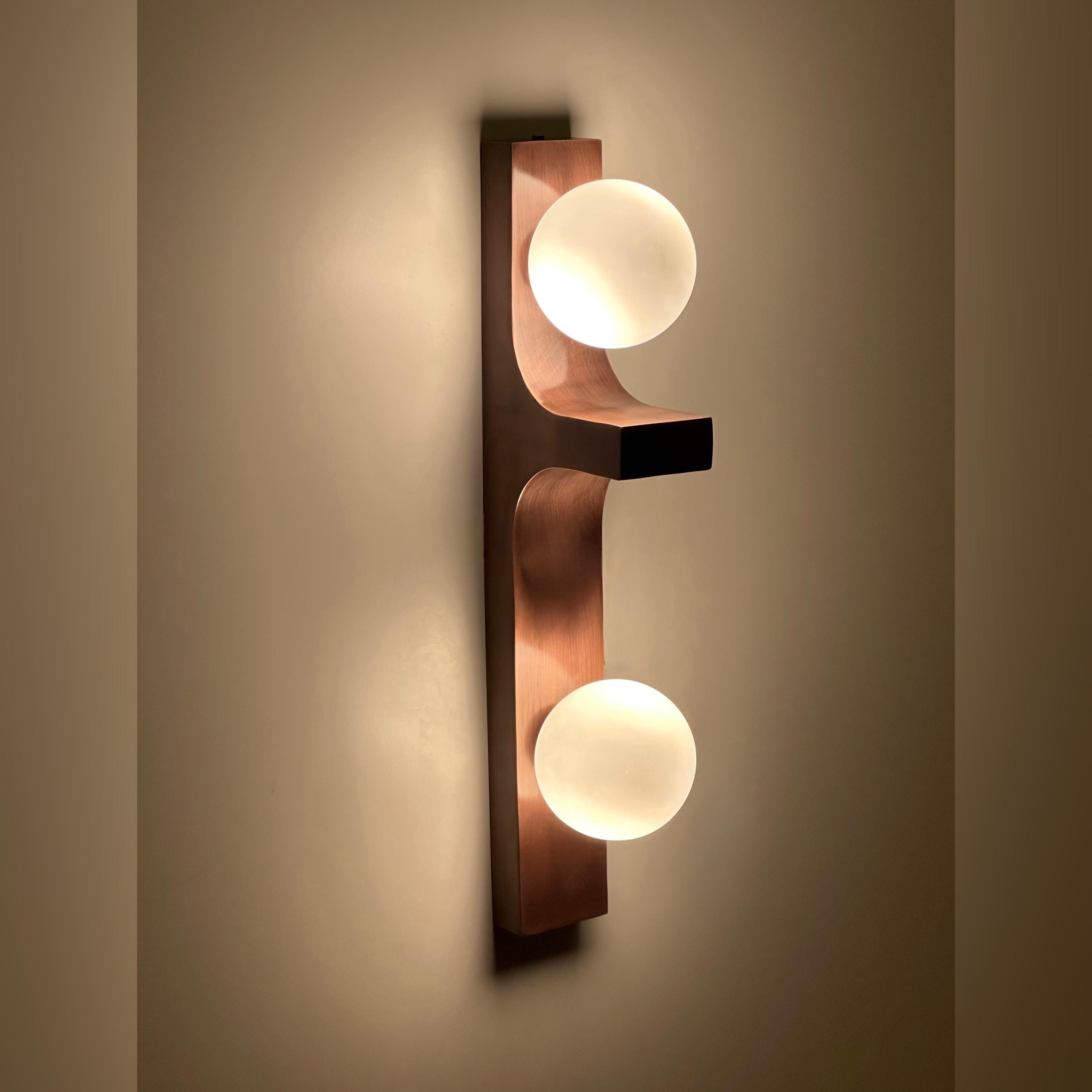 Macrom Brass Wall Sconce, Modern Designer Interior Wall Light with Double Glass Globes