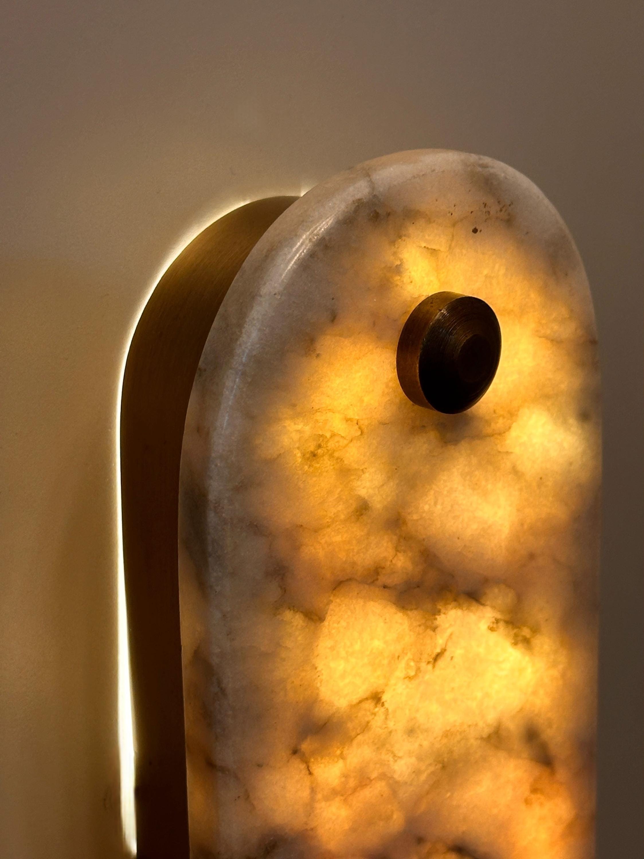 Xlendi Marble Wall Sconce - Hand-Carved Stone with Ambient LED Glow