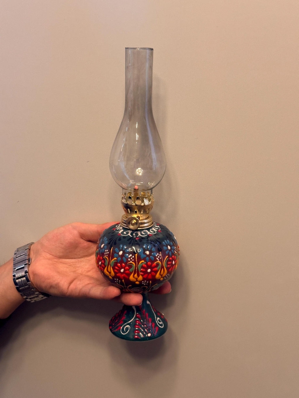 Davos Hand-Painted Ceramic Oil Lamp – Traditional Non-Electric Heritage Lighting