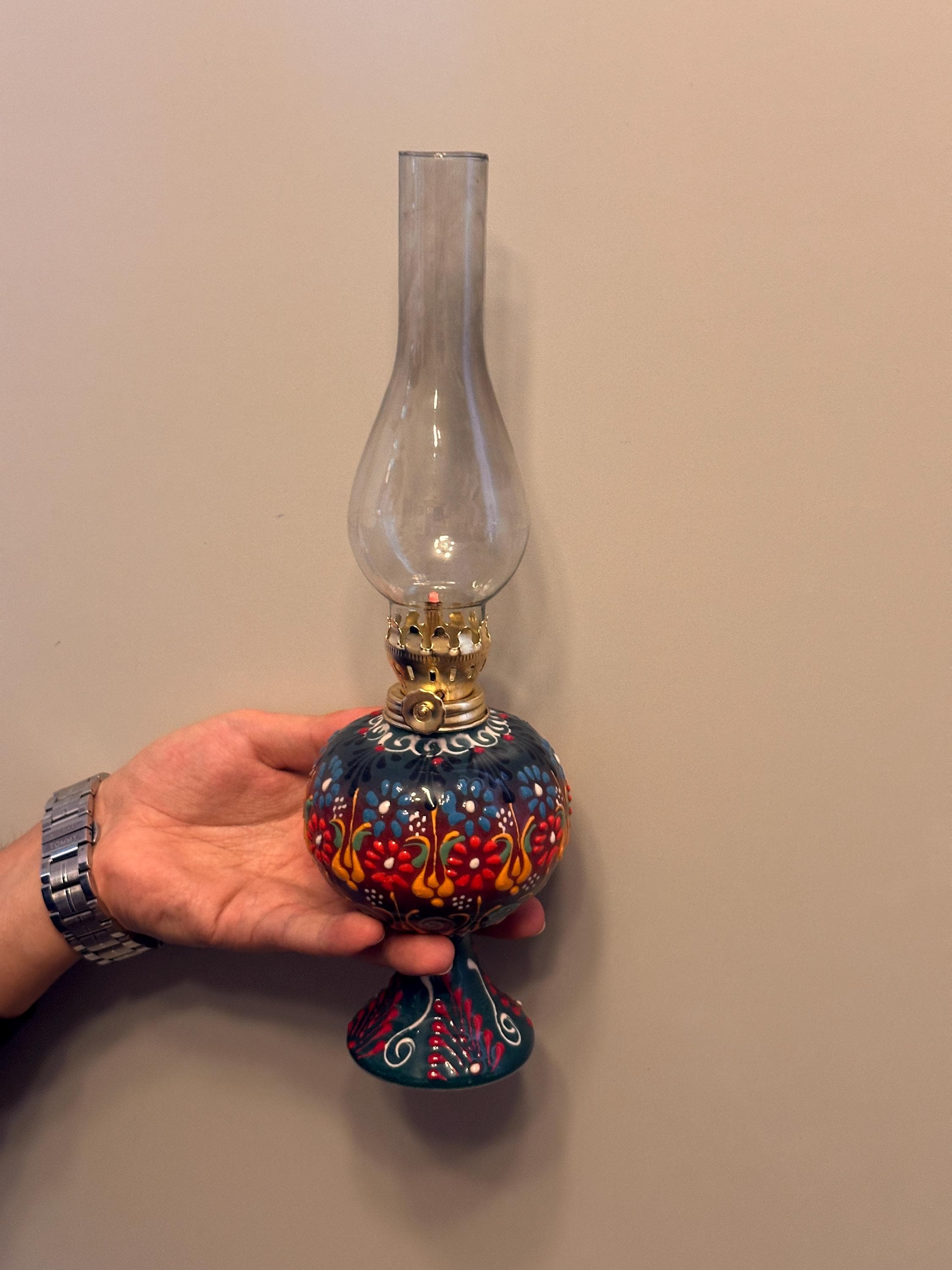 Davos Hand-Painted Ceramic Oil Lamp – Traditional Non-Electric Heritage Lighting