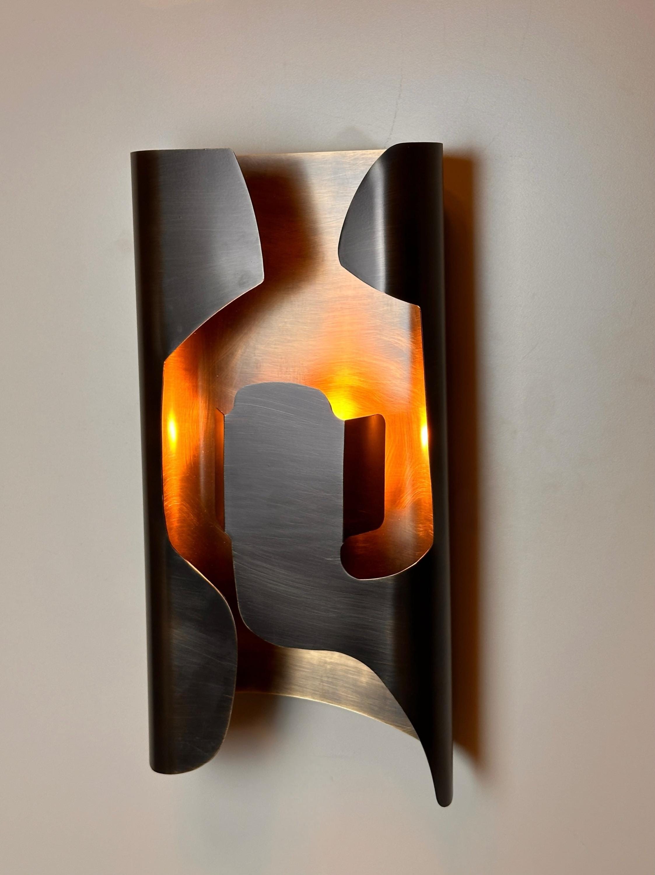 Tiznit Brass Wall Sconce, Modern Sculptural Interior Wall Light with Warm Architectural Glow