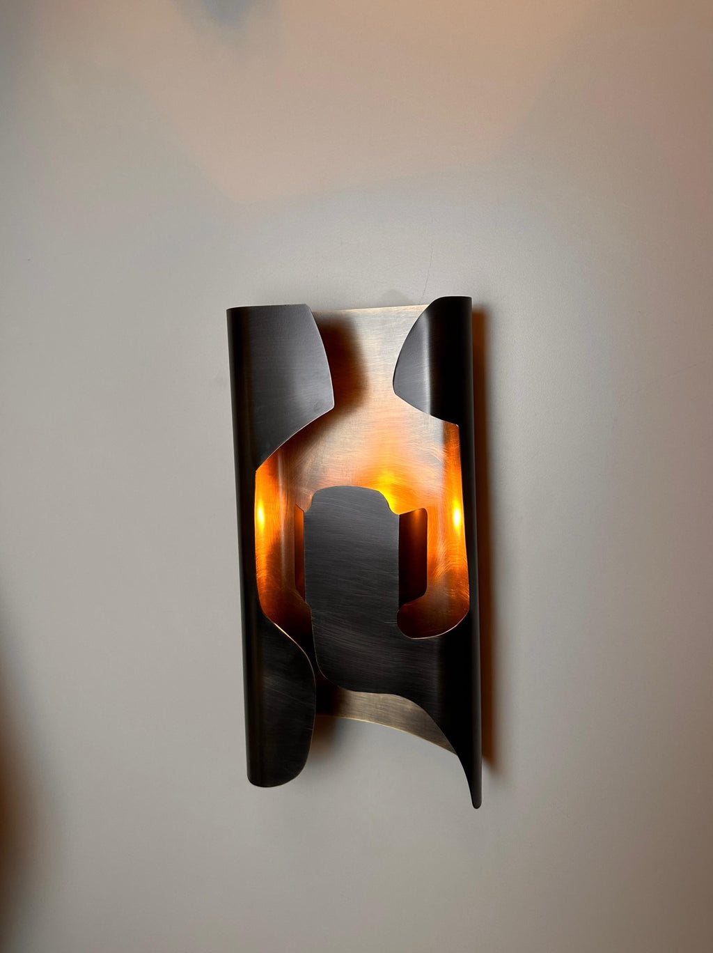 Tiznit Brass Wall Sconce, Modern Sculptural Interior Wall Light with Warm Architectural Glow
