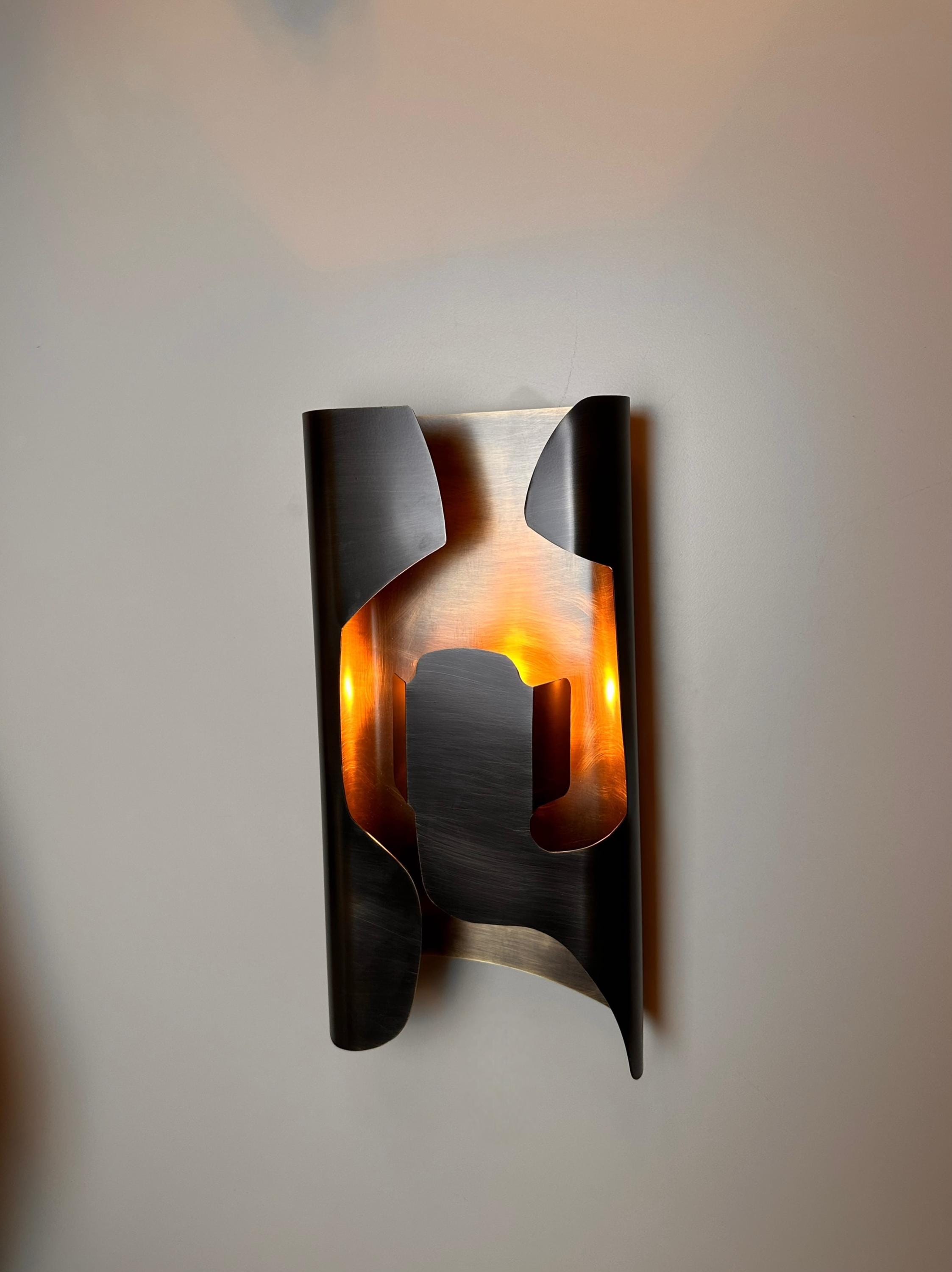 Tiznit Brass Wall Sconce, Modern Sculptural Interior Wall Light with Warm Architectural Glow