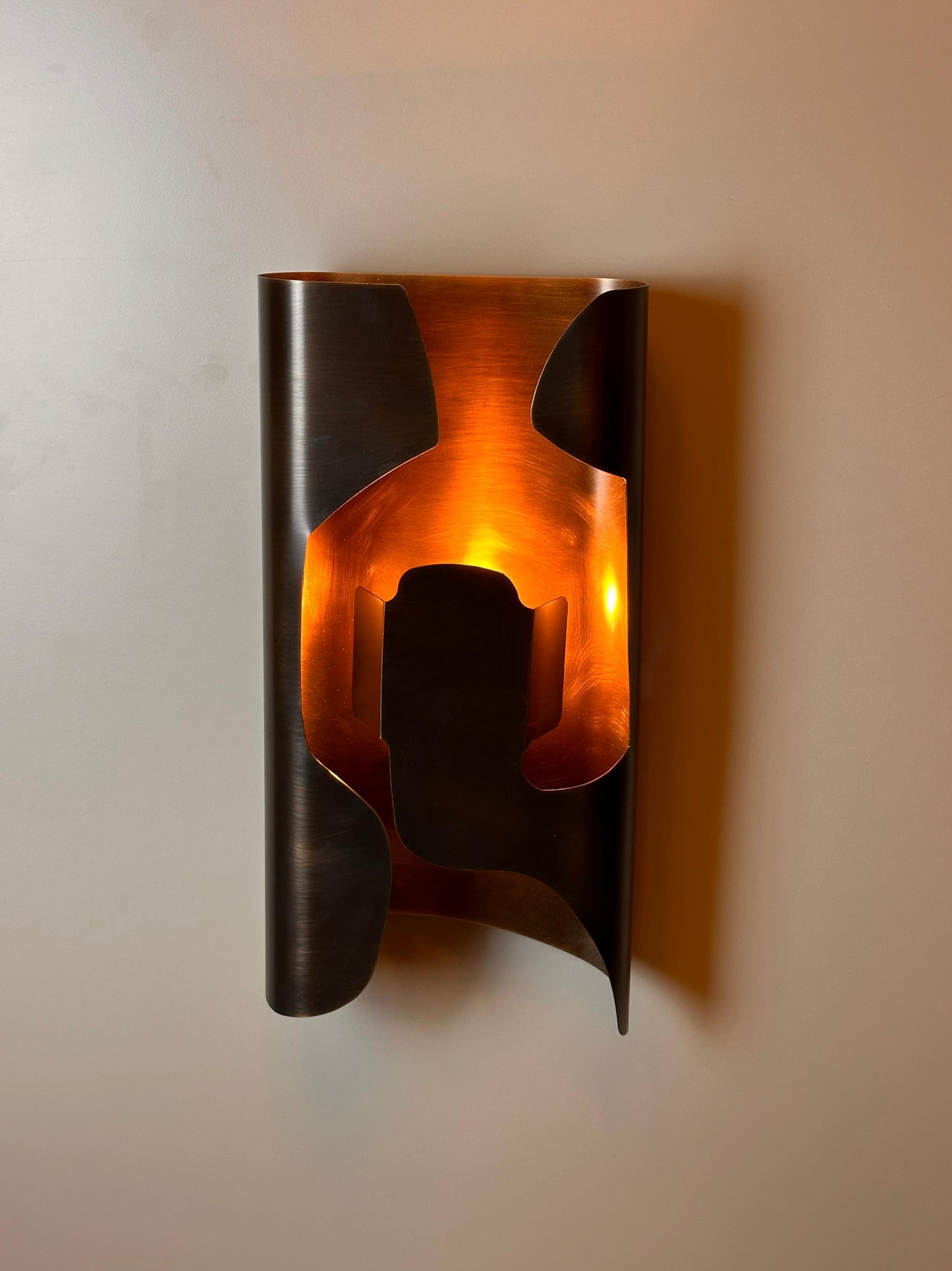 Tiznit Brass Wall Sconce, Modern Sculptural Interior Wall Light with Warm Architectural Glow