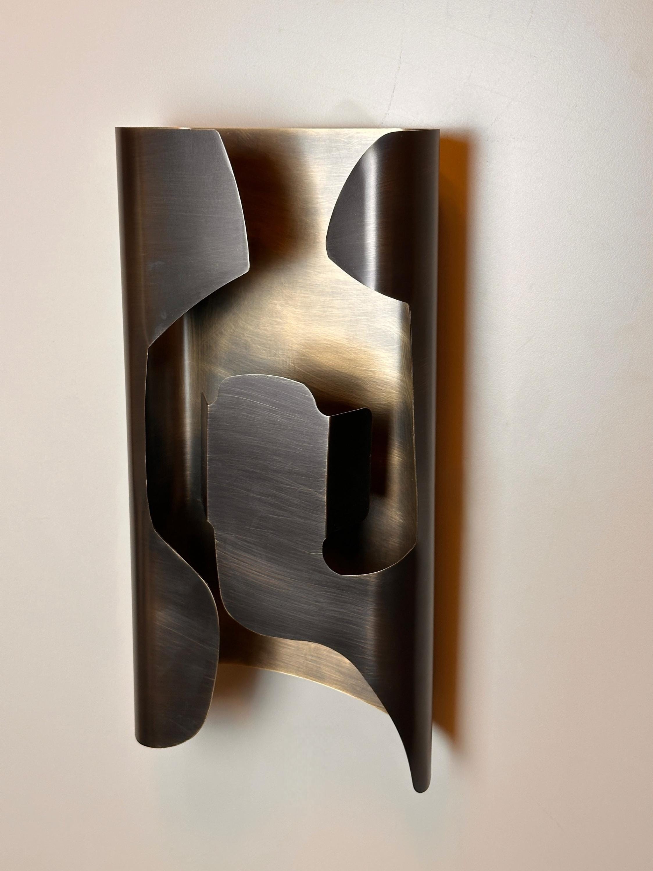 Tiznit Brass Wall Sconce, Modern Sculptural Interior Wall Light with Warm Architectural Glow