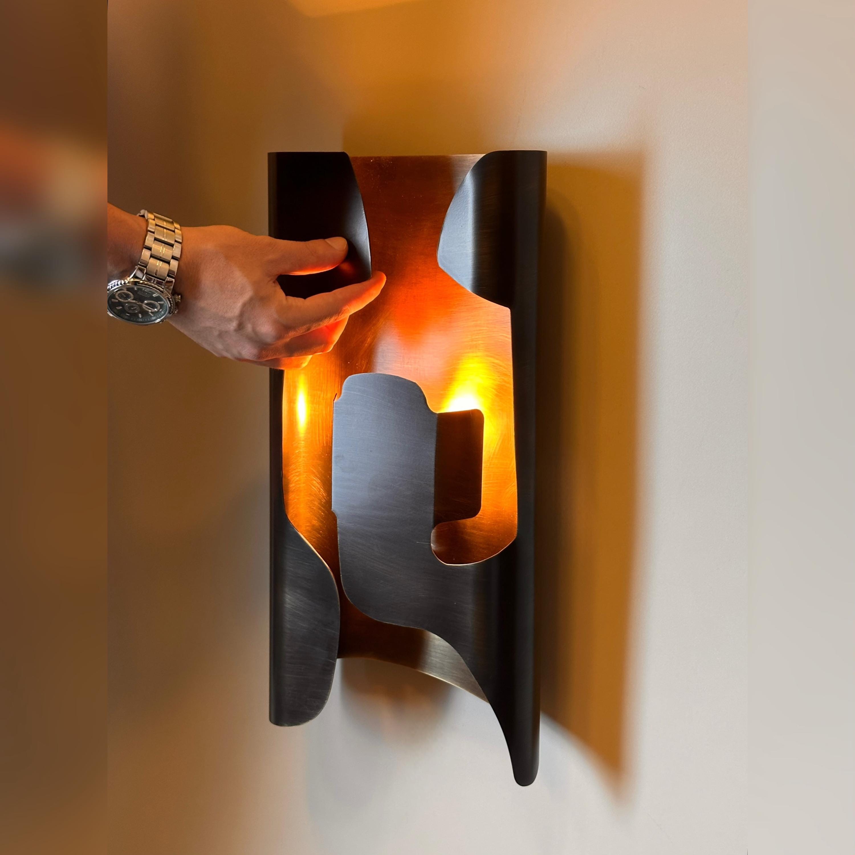 Tiznit Brass Wall Sconce, Modern Sculptural Interior Wall Light with Warm Architectural Glow