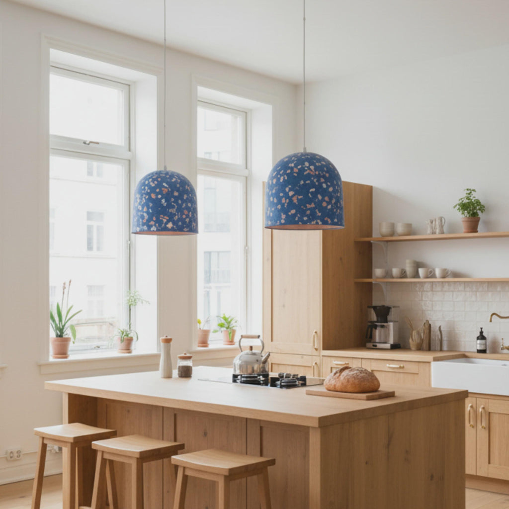NAPLES III Blue Terrazzo Pendant Light – Modern Handmade Ceiling Lamp, Kitchen Island Hanging Light