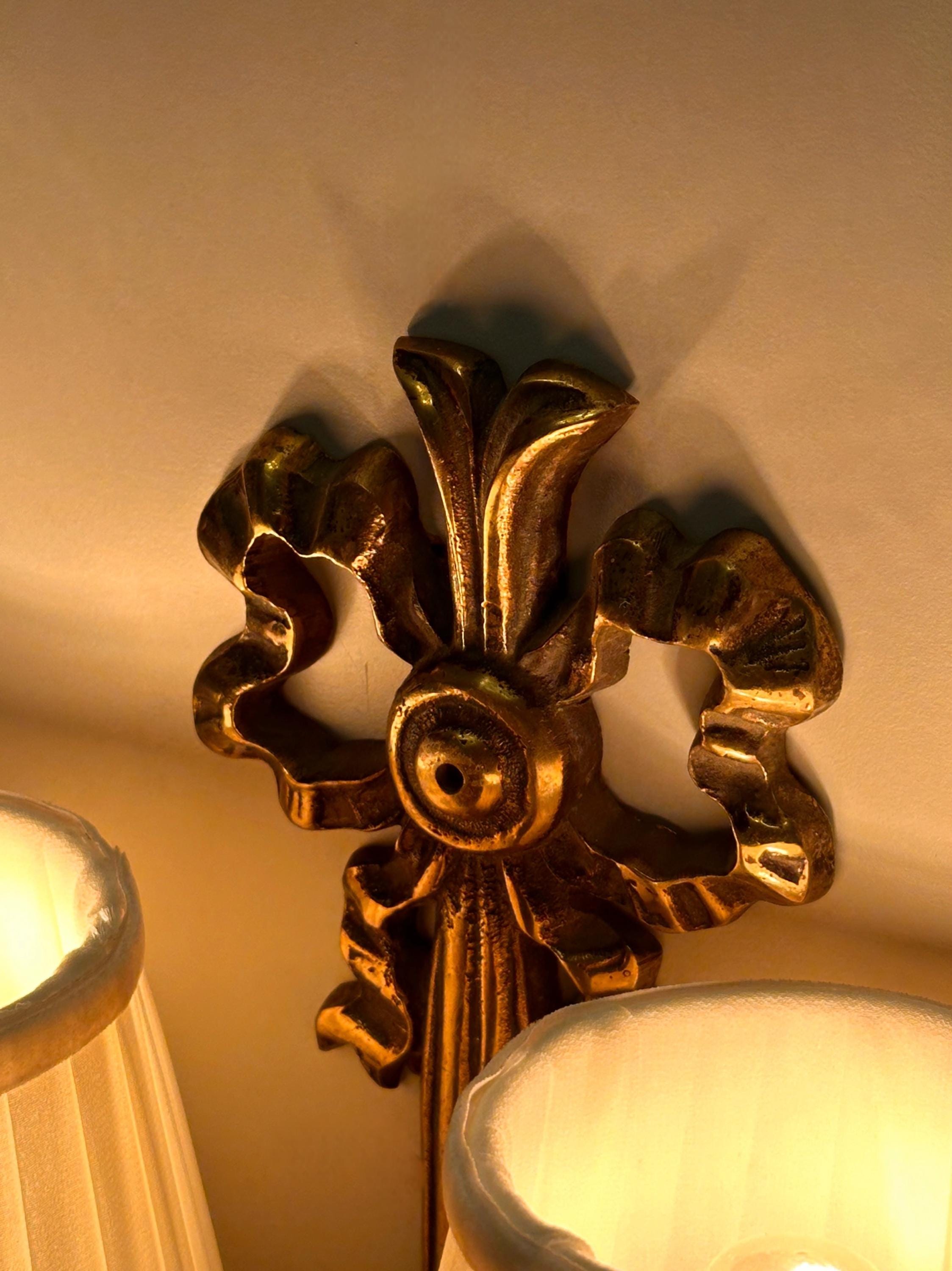 Avenda Brass Wall Sconce Double Arm Vintage Luxury Fabric Shade Light