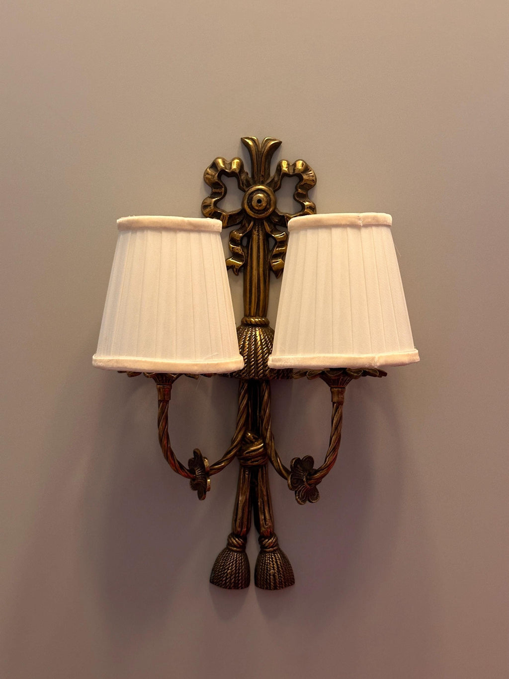 Avenda Brass Wall Sconce Double Arm Vintage Luxury Fabric Shade Light