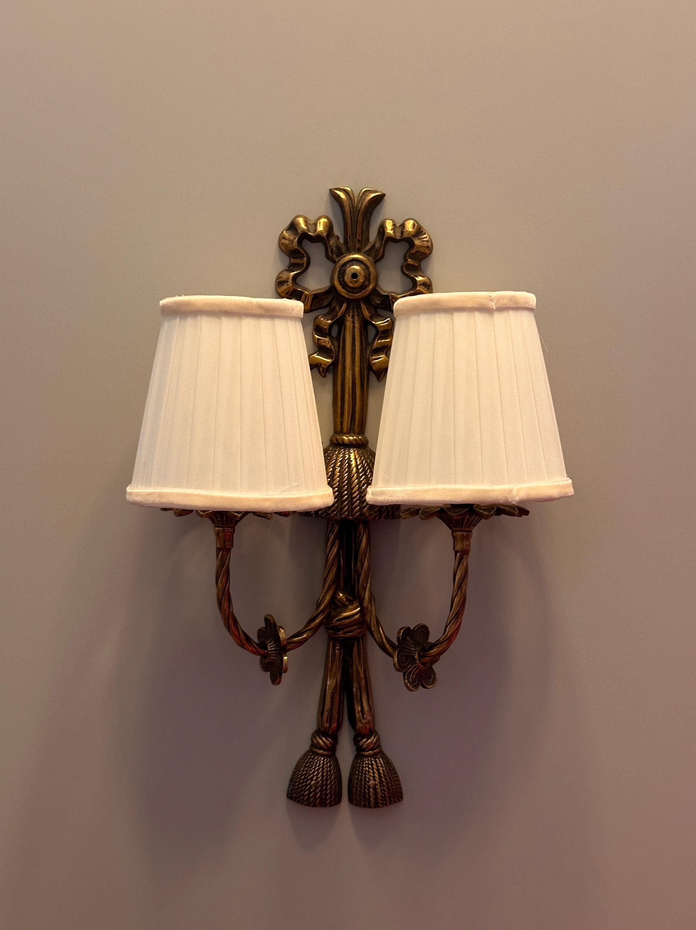Avenda Brass Wall Sconce Double Arm Vintage Luxury Fabric Shade Light