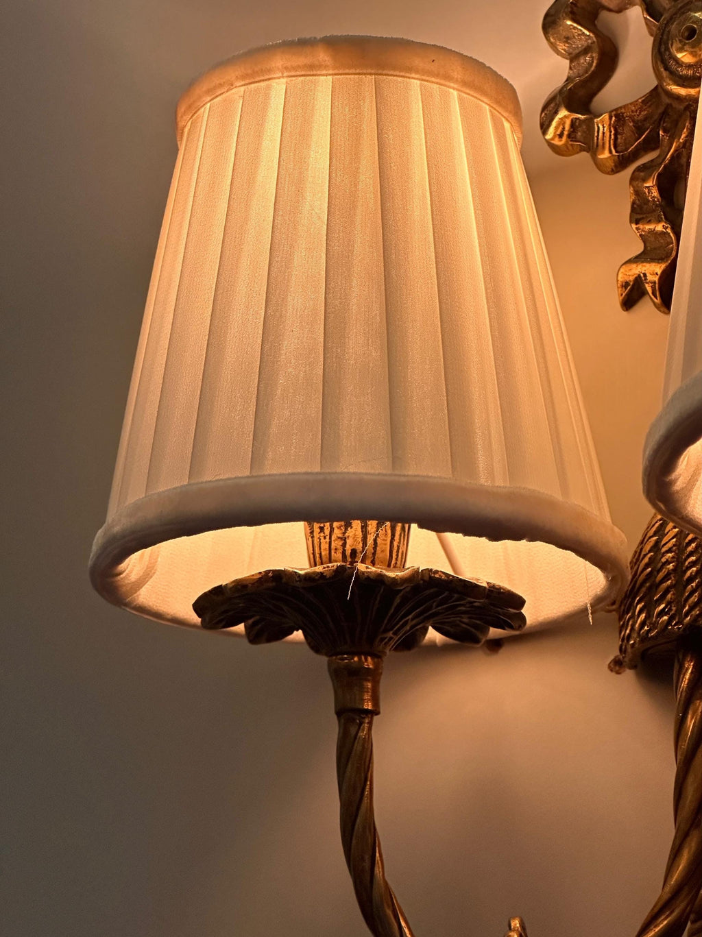 Avenda Brass Wall Sconce Double Arm Vintage Luxury Fabric Shade Light