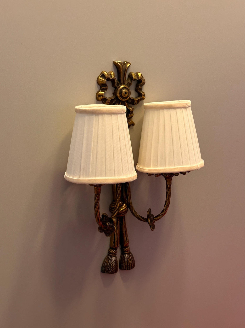 Avenda Brass Wall Sconce Double Arm Vintage Luxury Fabric Shade Light
