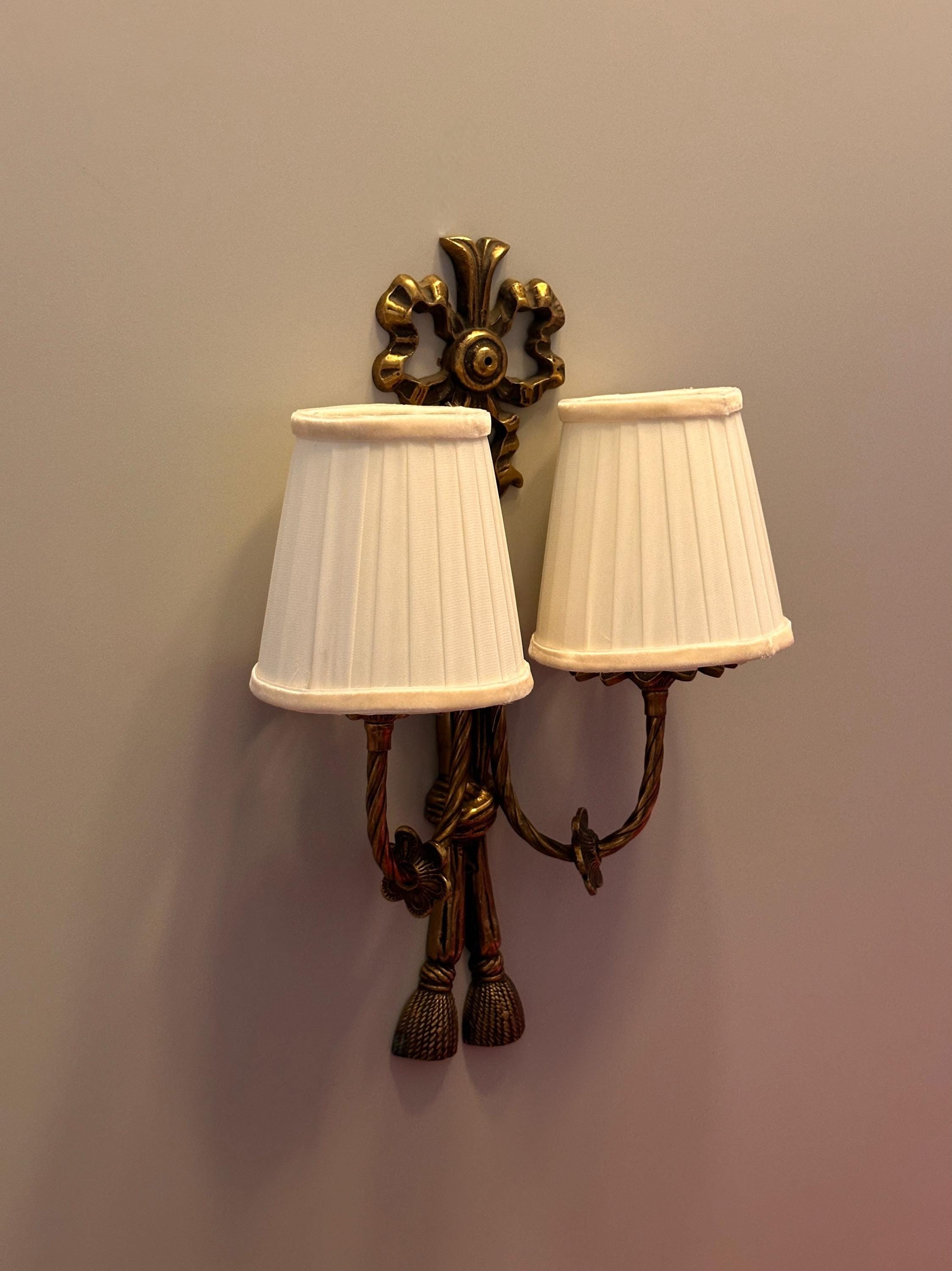 Avenda Brass Wall Sconce Double Arm Vintage Luxury Fabric Shade Light