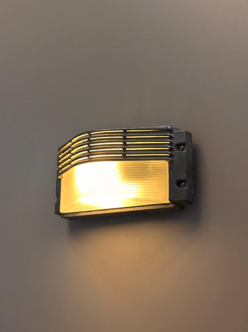 BOURBON Outdoor Wall Light, Industrial Bulkhead Sconce, Architectural Exterior Fixture, Nautical Inspired Lighting
